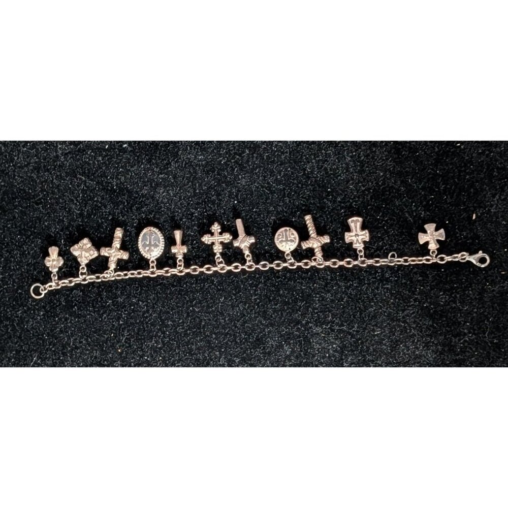 Sterling Silver JCM 925 Mauritius Charm Bracelet 11 Cross Charms by Jacmel Jewel - Picture 5 of 16